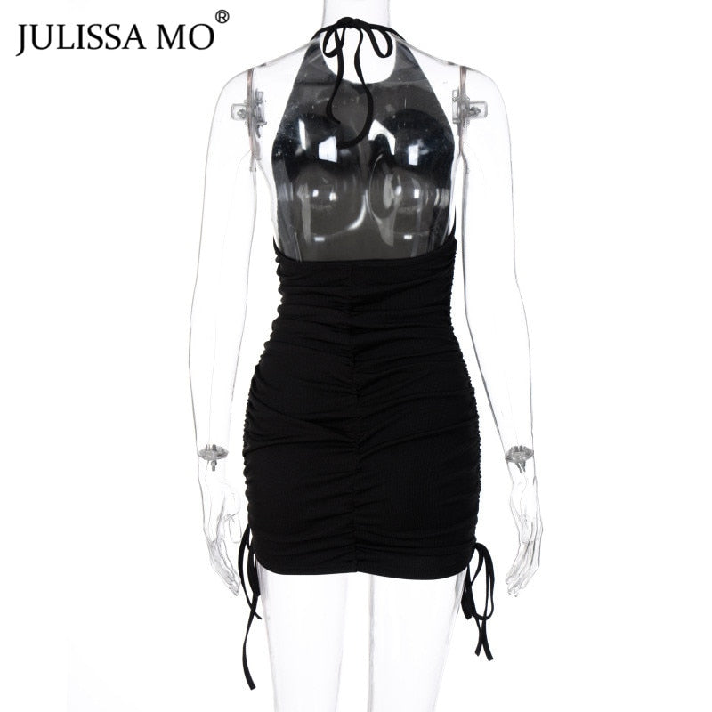 Backless Ruched Autumn Halter Bodycon Short Drawstring Club Partywear Dress The Clothing Company Sydney