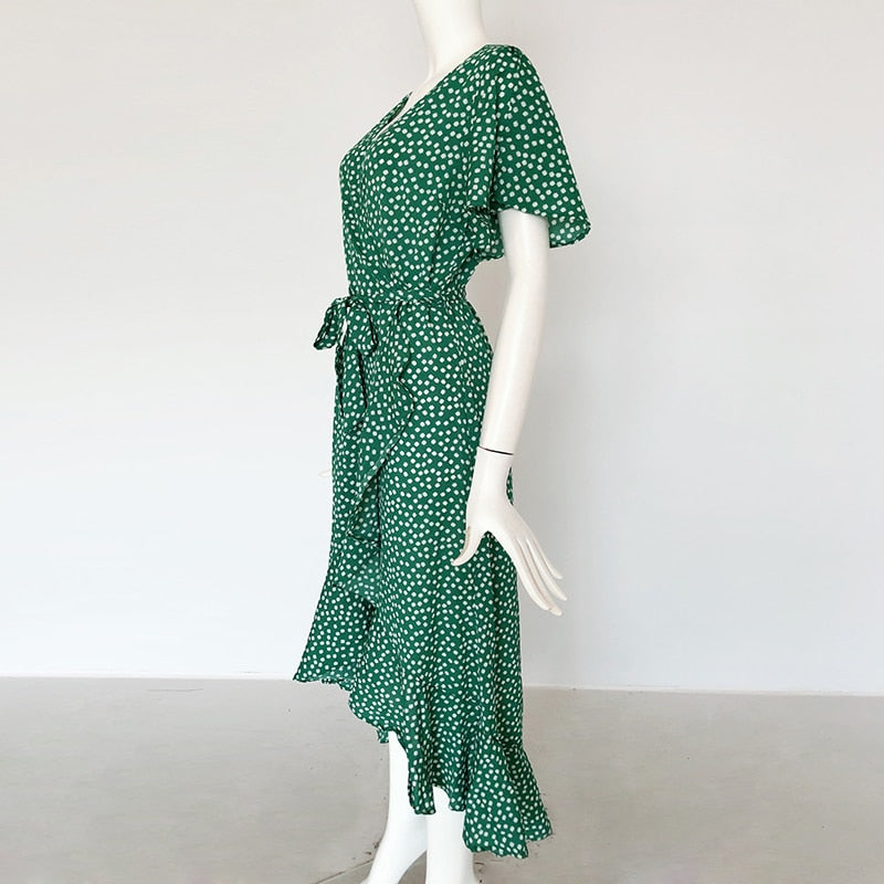 Summer Beach Maxi Floral Print Boho Long Ruffles Wrap Casual V-Neck Split Party Dress The Clothing Company Sydney
