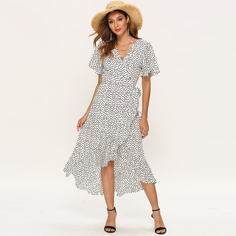 Summer Beach Maxi Floral Print Boho Long Ruffles Wrap Casual V-Neck Split Party Dress The Clothing Company Sydney
