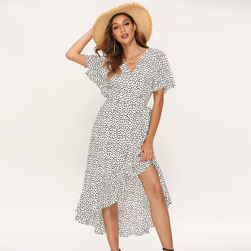 Summer Beach Maxi Floral Print Boho Long Ruffles Wrap Casual V-Neck Split Party Dress The Clothing Company Sydney