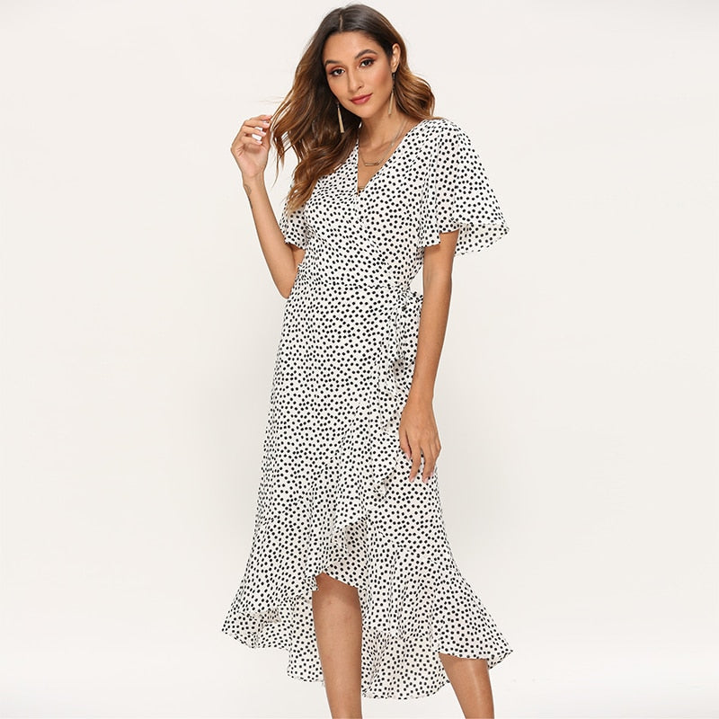 Summer Beach Maxi Floral Print Boho Long Ruffles Wrap Casual V-Neck Split Party Dress The Clothing Company Sydney