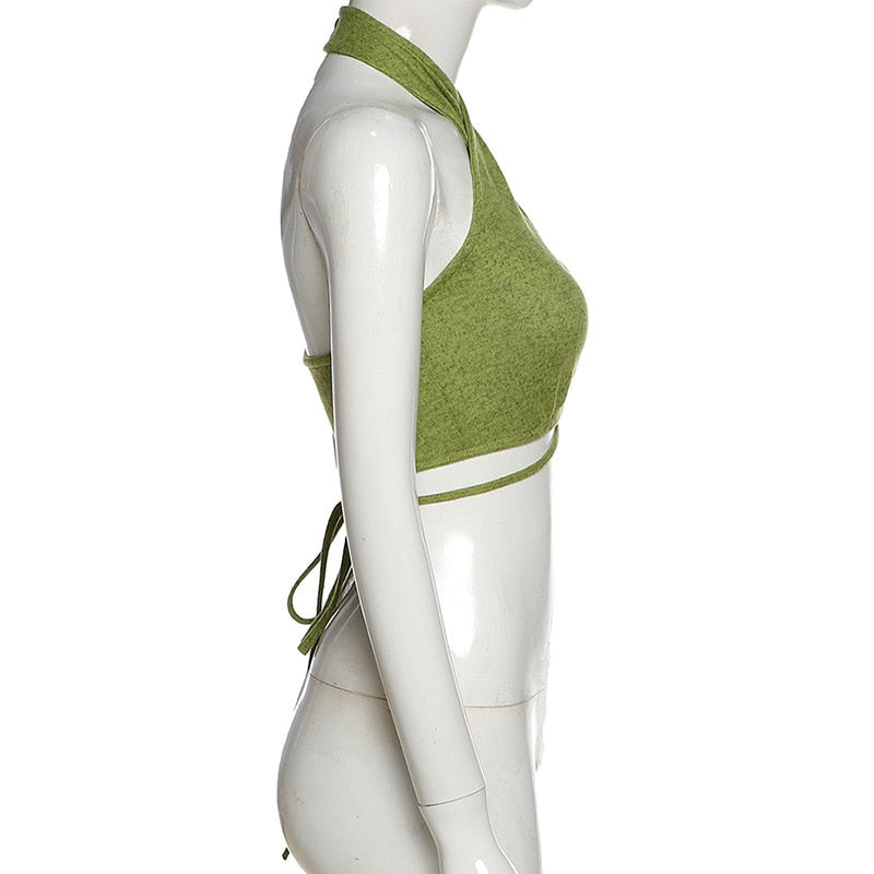 Bandage Halter Crop Sleeveless Backless Club Party Chic Wrap Cropped Slim Streetwear Top The Clothing Company Sydney