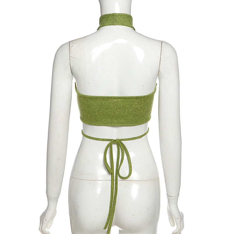 Bandage Halter Crop Sleeveless Backless Club Party Chic Wrap Cropped Slim Streetwear Top The Clothing Company Sydney