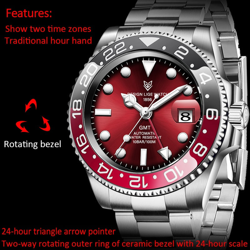 Designer Men's GMT Automatic Mechanical Ceramic Bezel 316L Stainless Steel 100ATM Clock Sapphire Glass Watch The Clothing Company Sydney
