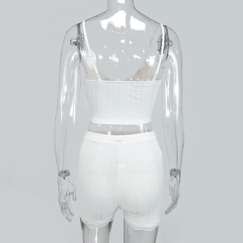 White Summer Ribbed V-neck backless Camisole Mini Shorts 2 Piece Set Pink Casual Outfit The Clothing Company Sydney