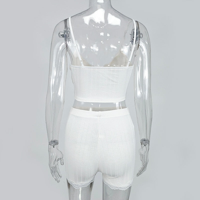 White Summer Ribbed V-neck backless Camisole Mini Shorts 2 Piece Set Pink Casual Outfit The Clothing Company Sydney