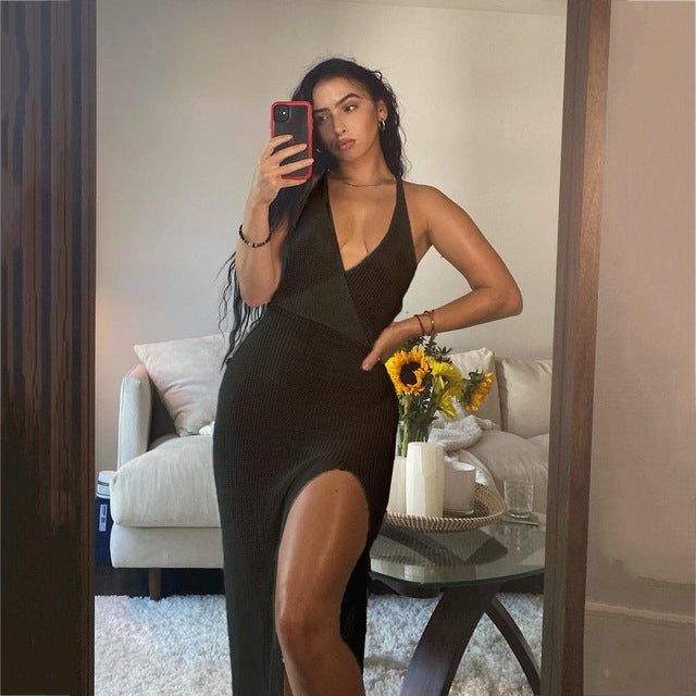Crochet Beach Maxi See Through Plunge Backless Bandage Sleeveless Lacing Split Long Dresses The Clothing Company Sydney