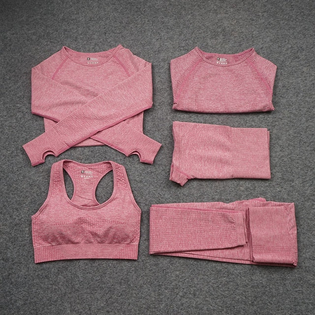 5 Piece Fitness Yoga Pants Leggings Gym Clothing Women's Sportswear Sports Set Top Tights Sport Bra Set The Clothing Company Sydney