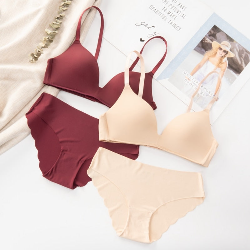 2 Piece Seamless Bra Underwear Push Up Wireless Lingerie Adjusted-straps Simple Style Comfortable Brief Undies Set The Clothing Company Sydney
