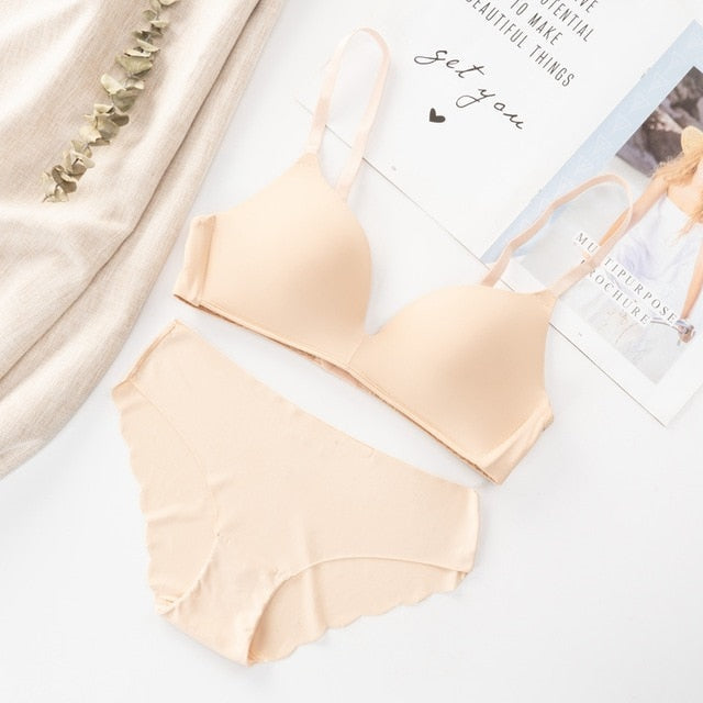 2 Piece Seamless Bra Underwear Push Up Wireless Lingerie Adjusted-straps Simple Style Comfortable Brief Undies Set The Clothing Company Sydney