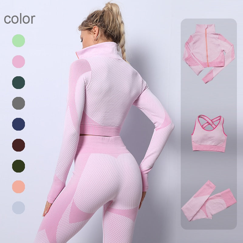 2/3 Piece Seamless Women Yoga Set Workout Sportswear Gym Clothing Fitness Long Sleeve Crop Top High Waist Leggings Sports Suits The Clothing Company Sydney