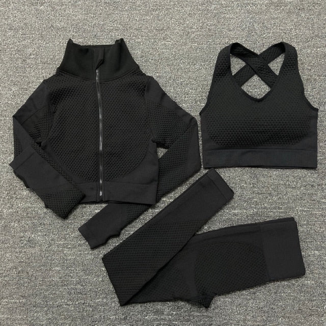 2/3 Piece Seamless Women Yoga Set Workout Sportswear Gym Clothing Fitness Long Sleeve Crop Top High Waist Leggings Sports Suits The Clothing Company Sydney