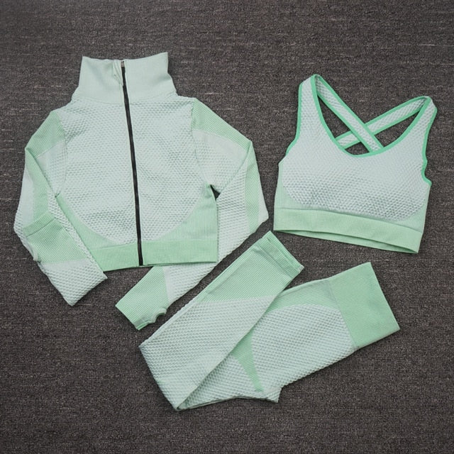 2/3 Piece Seamless Women Yoga Set Workout Sportswear Gym Clothing Fitness Long Sleeve Crop Top High Waist Leggings Sports Suits The Clothing Company Sydney