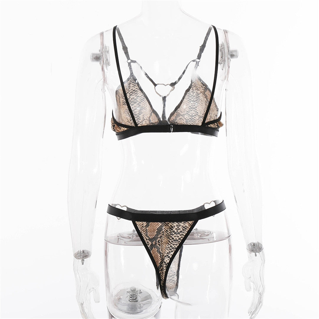 2 Piece Women's Thong Sexy Underwear Set Bra Brassiere Panties Bra Sets Sexy Snake Skin Leopard Lingerie Set The Clothing Company Sydney