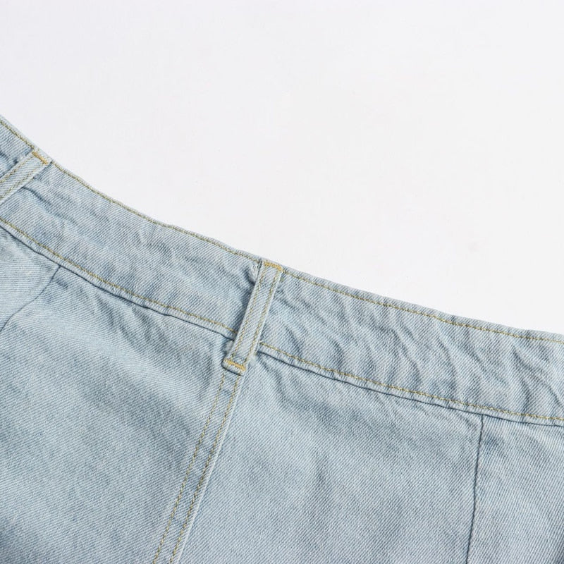 Blue Light Wash Denim High Waist Jeans Summer Pocket Front Vacation Casual Shorts The Clothing Company Sydney