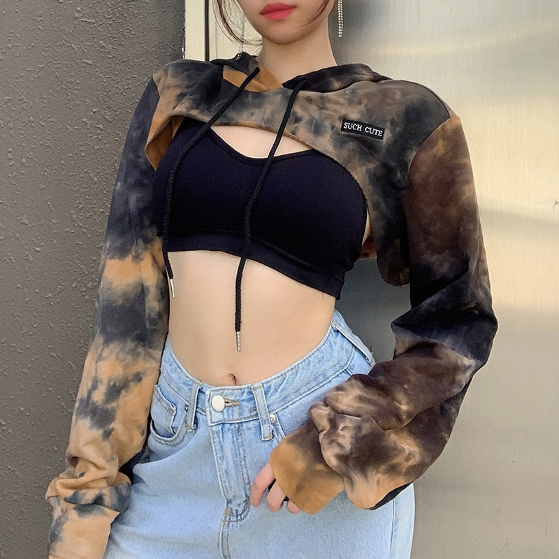 Autumn Short Sweatshirts Hoodies Tie-dye Crop Top Jumper Pullover Clubwear Casual Streetwear The Clothing Company Sydney