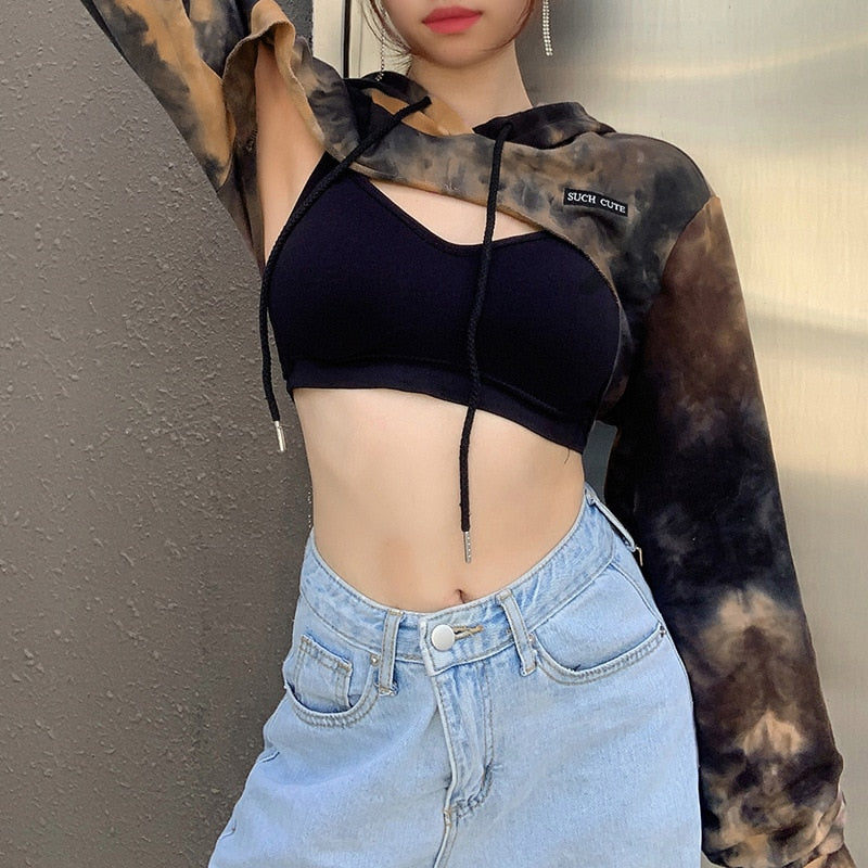 Autumn Short Sweatshirts Hoodies Tie-dye Crop Top Jumper Pullover Clubwear Casual Streetwear The Clothing Company Sydney