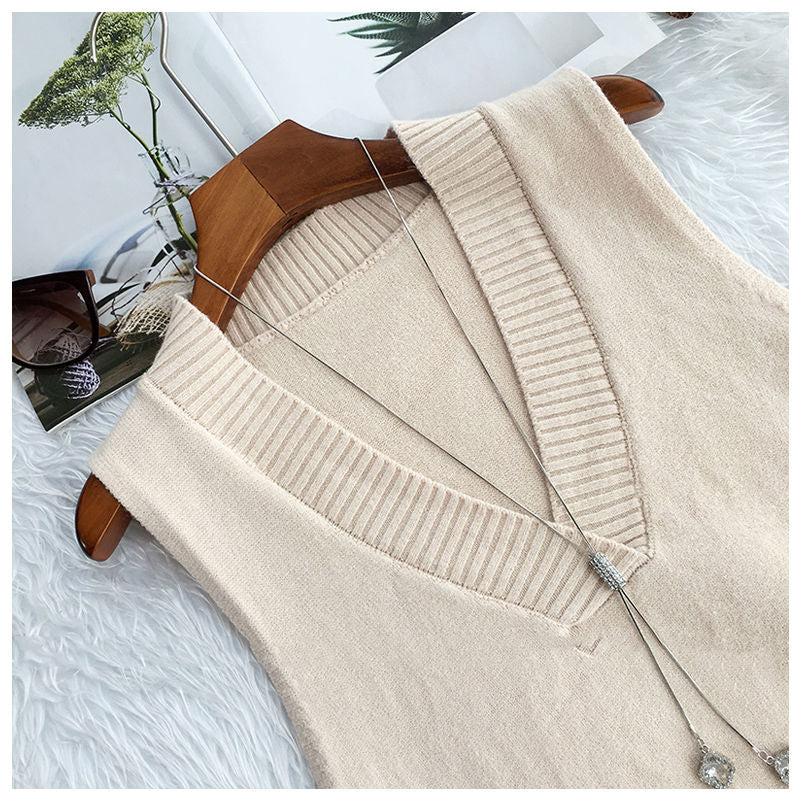 V-neck knitted vest women's autumn and winter loose sleeveless sweater The Clothing Company Sydney
