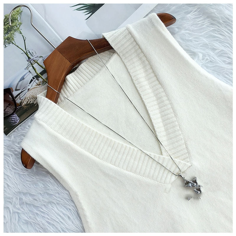 V-neck knitted vest women's autumn and winter loose sleeveless sweater The Clothing Company Sydney