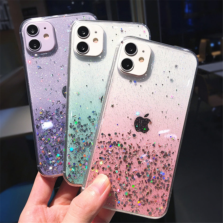 Clear Glitter Phone Case iPhone 13 12 Pro 11 Pro Max XS Max XR X 12Mini SE 2020 Cute Gradient Rainbow Sequins Cover The Clothing Company Sydney