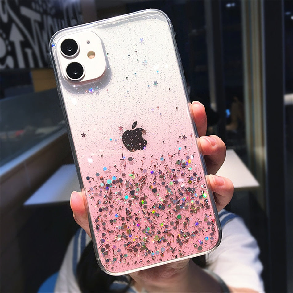 Clear Glitter Phone Case iPhone 13 12 Pro 11 Pro Max XS Max XR X 12Mini SE 2020 Cute Gradient Rainbow Sequins Cover The Clothing Company Sydney