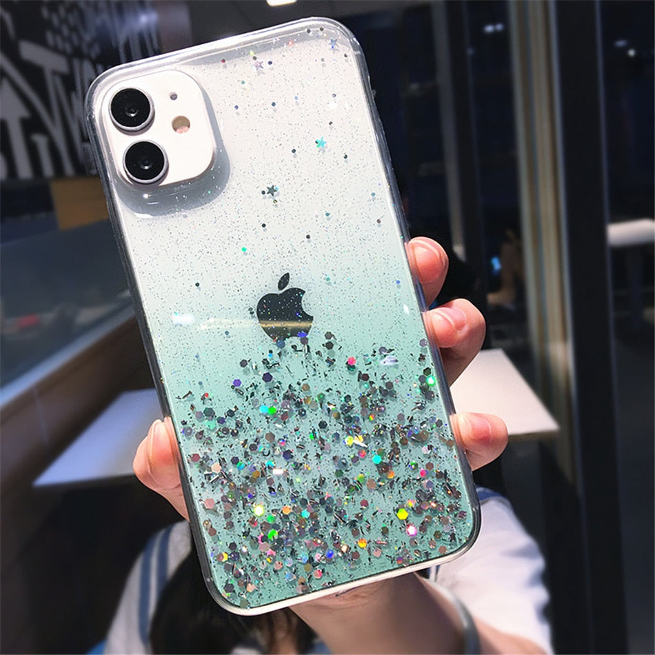 Clear Glitter Phone Case iPhone 13 12 Pro 11 Pro Max XS Max XR X 12Mini SE 2020 Cute Gradient Rainbow Sequins Cover The Clothing Company Sydney