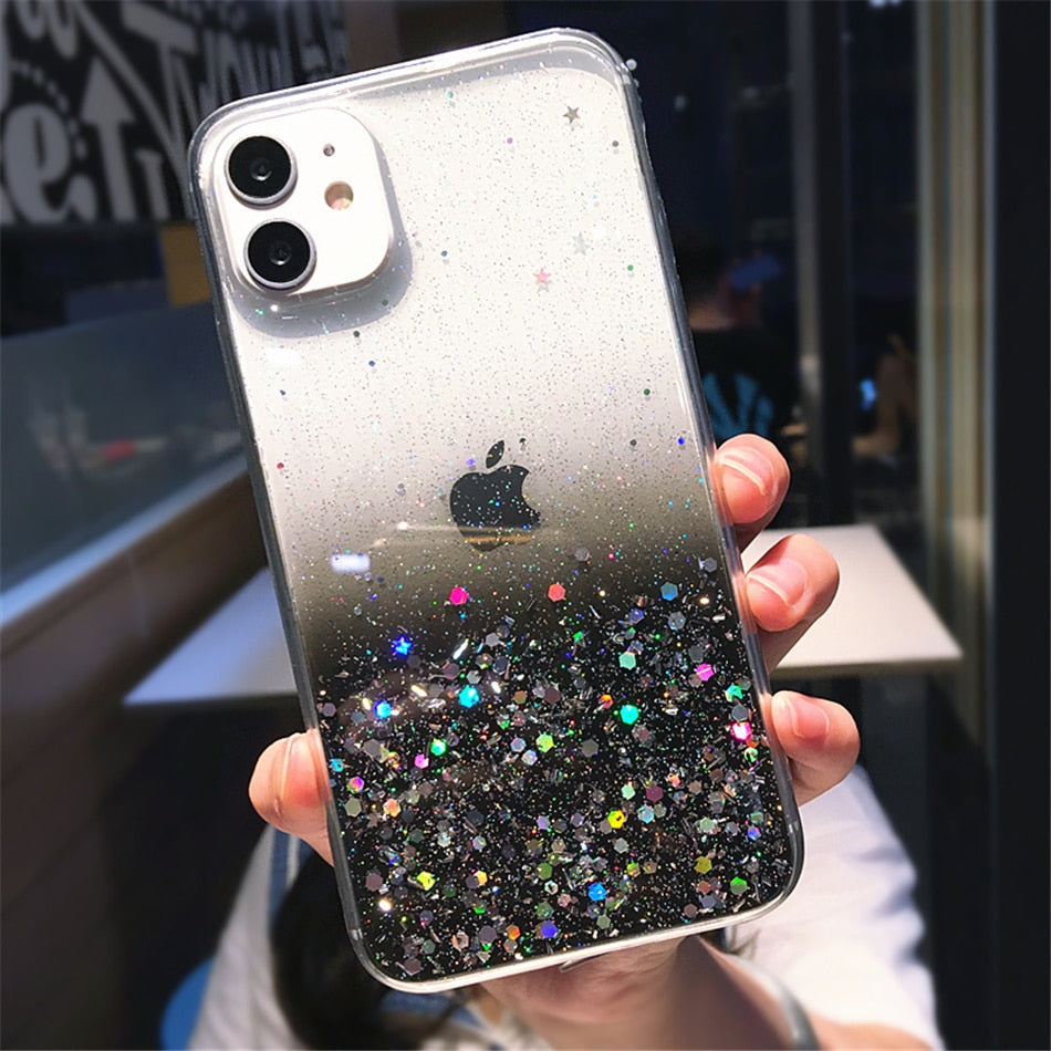 Clear Glitter Phone Case iPhone 13 12 Pro 11 Pro Max XS Max XR X 12Mini SE 2020 Cute Gradient Rainbow Sequins Cover The Clothing Company Sydney