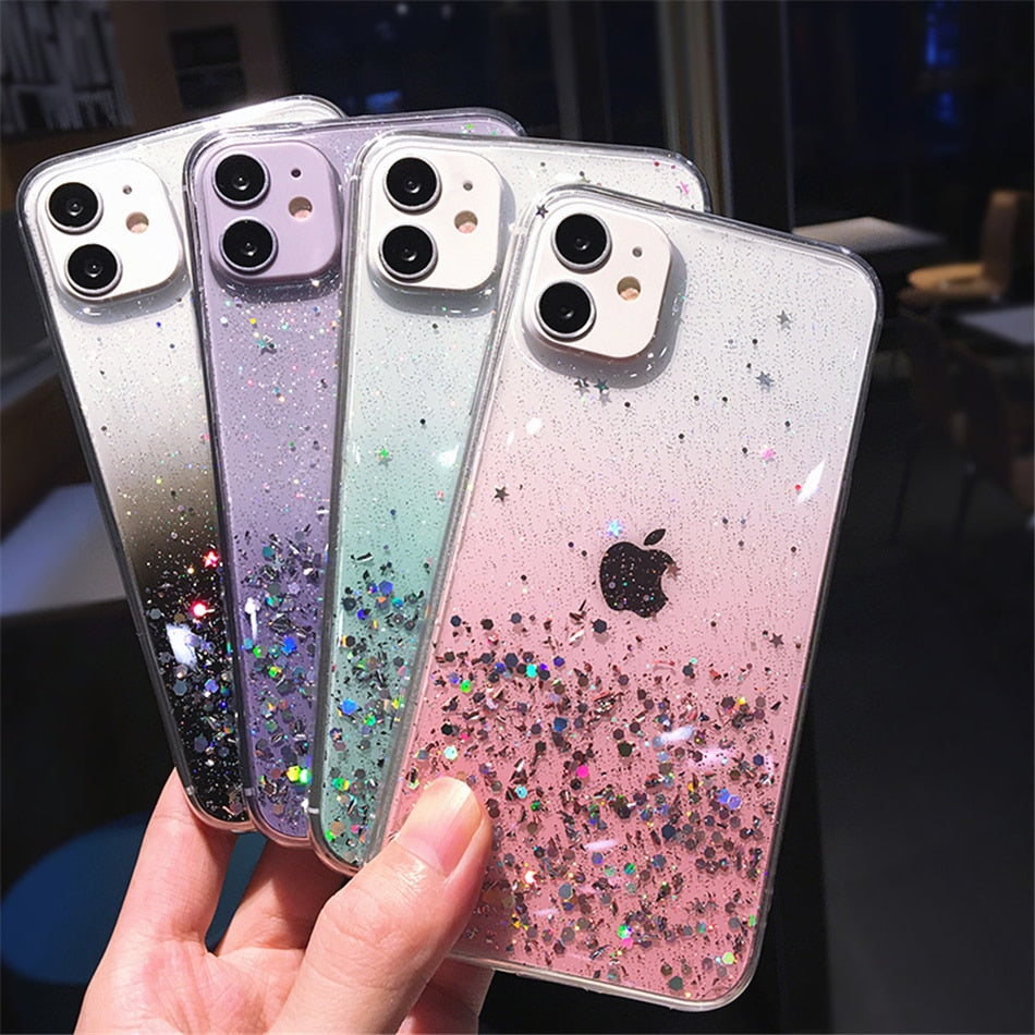 Clear Glitter Phone Case iPhone 13 12 Pro 11 Pro Max XS Max XR X 12Mini SE 2020 Cute Gradient Rainbow Sequins Cover The Clothing Company Sydney