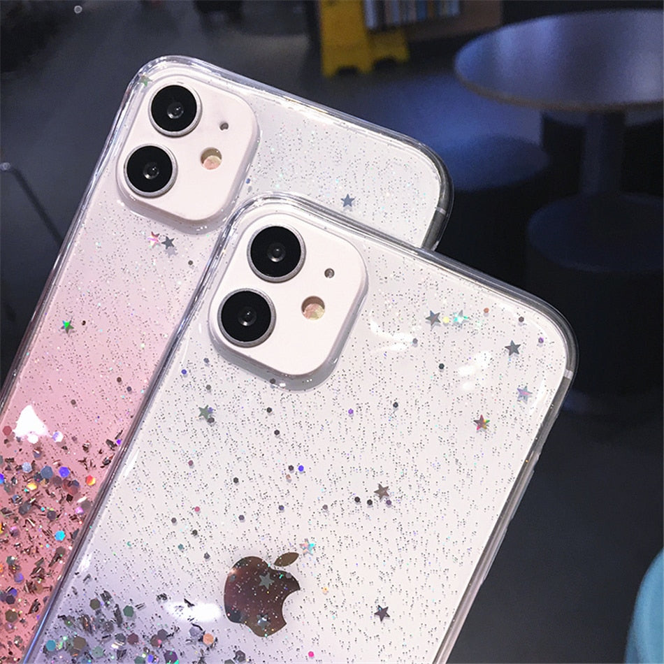 Clear Glitter Phone Case iPhone 13 12 Pro 11 Pro Max XS Max XR X 12Mini SE 2020 Cute Gradient Rainbow Sequins Cover The Clothing Company Sydney