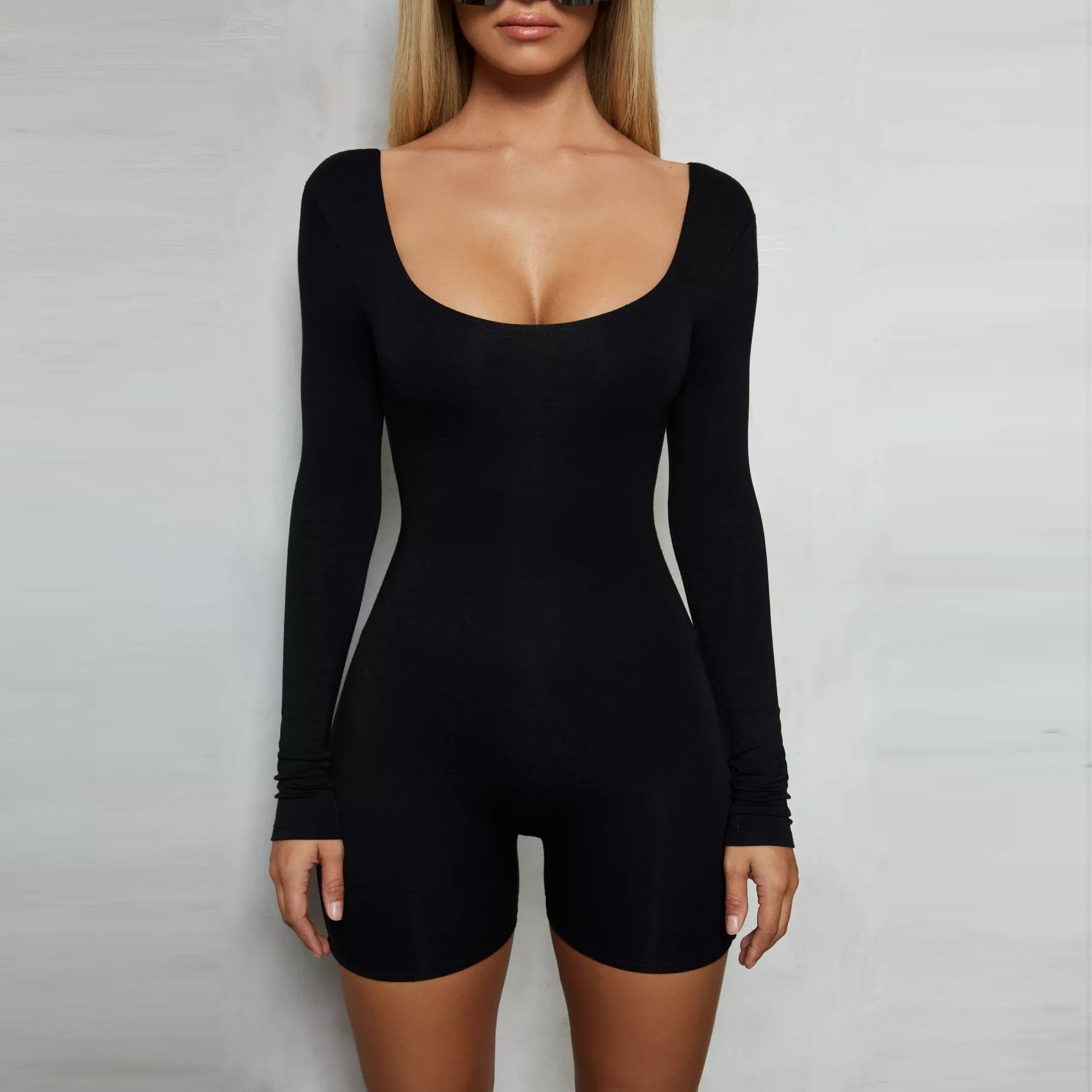 Black Long Sleeve Slim Playsuit Spring O-Neck Backless Sexy Rompers Jumpsuit Casual Body Tops Overalls The Clothing Company Sydney