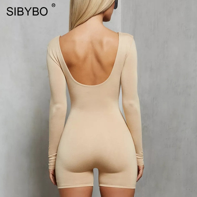 Black Long Sleeve Slim Playsuit Spring O-Neck Backless Sexy Rompers Jumpsuit Casual Body Tops Overalls The Clothing Company Sydney