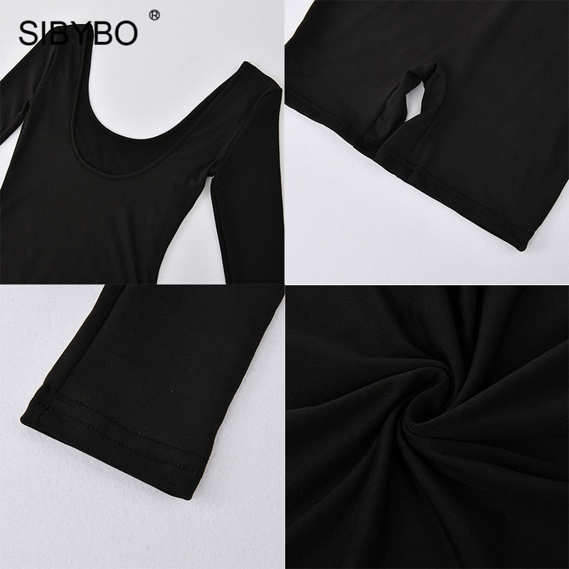 Black Long Sleeve Slim Playsuit Spring O-Neck Backless Sexy Rompers Jumpsuit Casual Body Tops Overalls The Clothing Company Sydney