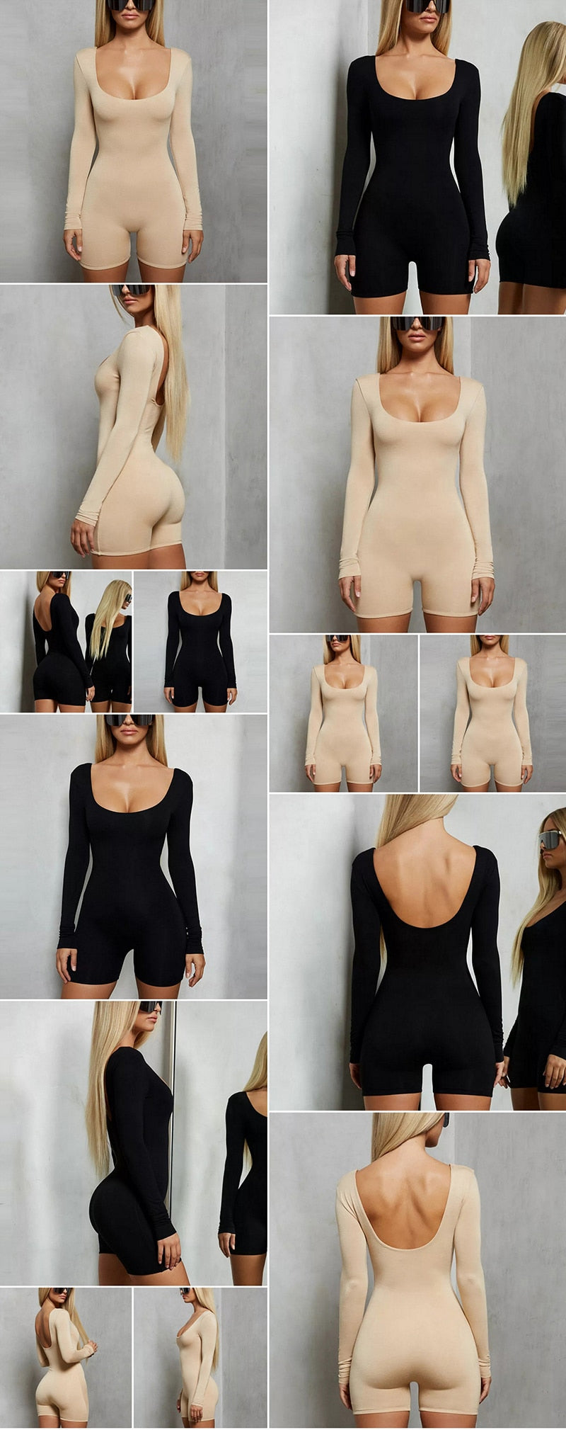 Black Long Sleeve Slim Playsuit Spring O-Neck Backless Sexy Rompers Jumpsuit Casual Body Tops Overalls The Clothing Company Sydney