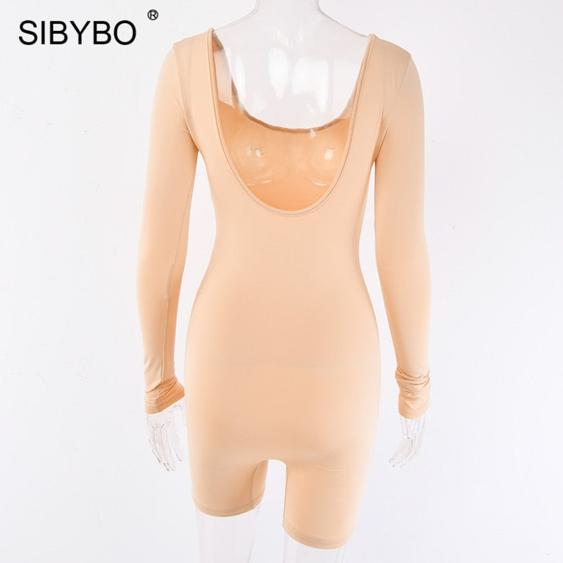 Black Long Sleeve Slim Playsuit Spring O-Neck Backless Sexy Rompers Jumpsuit Casual Body Tops Overalls The Clothing Company Sydney