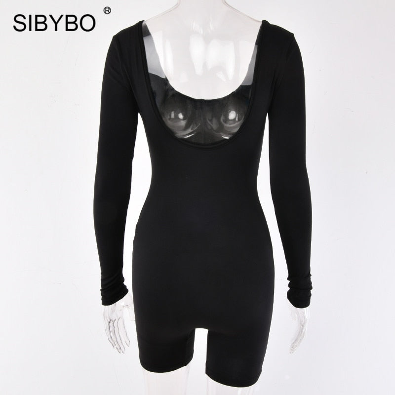 Black Long Sleeve Slim Playsuit Spring O-Neck Backless Sexy Rompers Jumpsuit Casual Body Tops Overalls The Clothing Company Sydney
