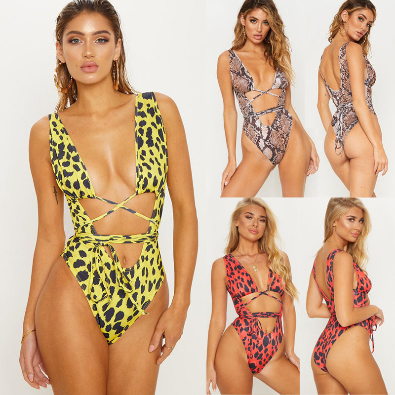Summer One Piece Serpentine Leopard Printed Monokini Bandage Bathing Suit Push Up Padded Bikini Swimsuit Swimwear The Clothing Company Sydney