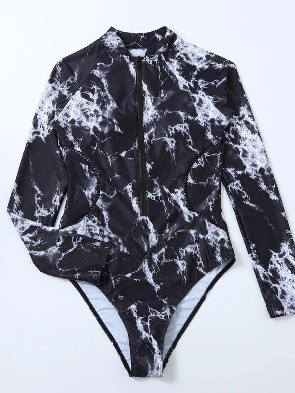 Summer Print Zipper One Piece Swimsuit Closed Long Sleeve Swimwear Sports Surfing Swimming Bathing Suit Beach Wear The Clothing Company Sydney
