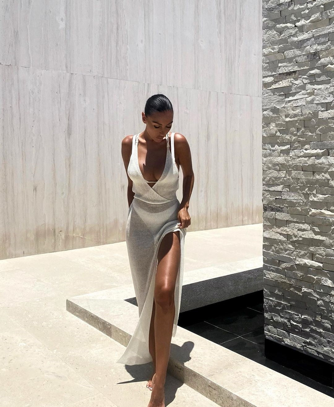 Crochet Beach Maxi See Through Plunge Backless Bandage Sleeveless Lacing Split Long Dresses The Clothing Company Sydney