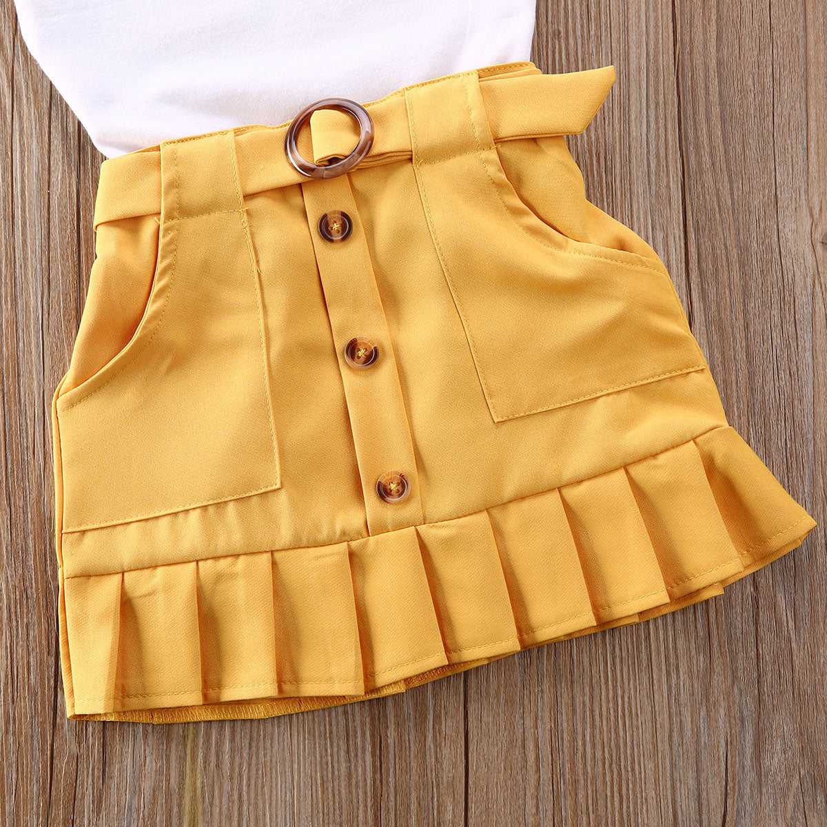 2 Piece Toddler Kids Baby Girl Clothes Sleeveless Solid Vest Romper Yellow Pleated Skirt Summer Outfit Set The Clothing Company Sydney