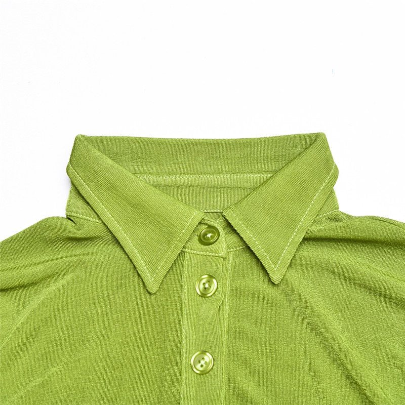 Autumn Ruched Long Sleeve Bodycon Turn-Down Collar Mini Dress Button Slim Party Dress The Clothing Company Sydney