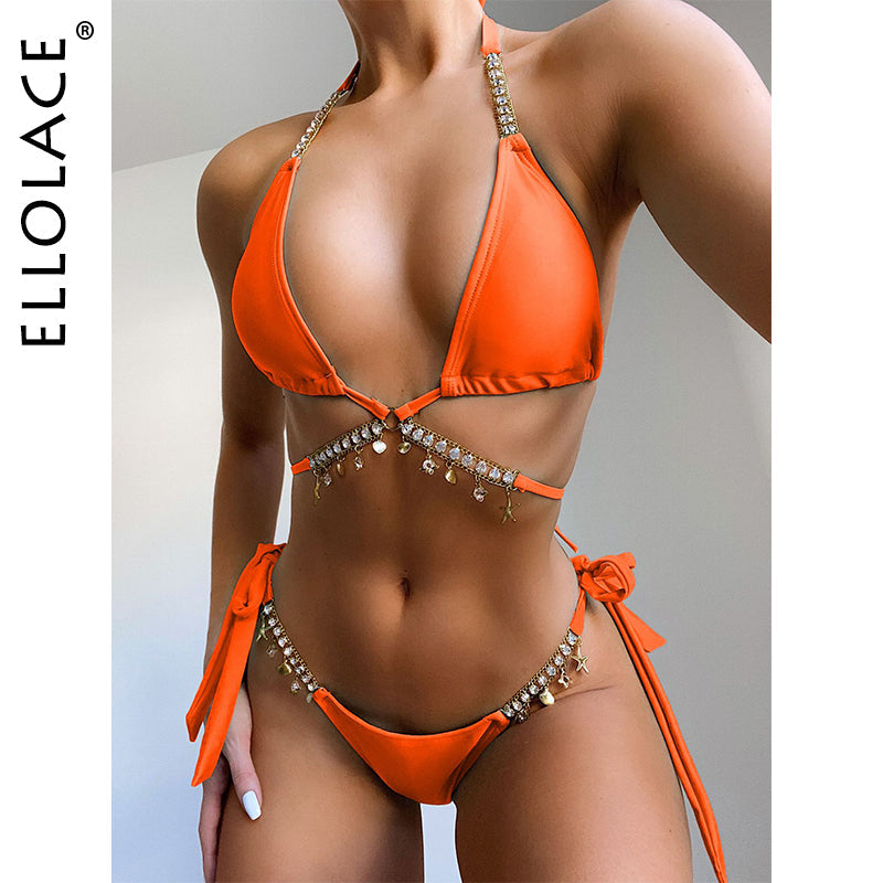 2 Piece Crystal Swimwear Metal Chain Swimsuit Bathing Suit Push Up Bikini The Clothing Company Sydney