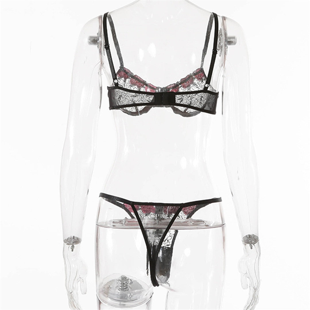 2 Piece Sexy Floral Lingerie Set Transparent Erotic Lingerie Lace Bra and Panties Underwear Set The Clothing Company Sydney