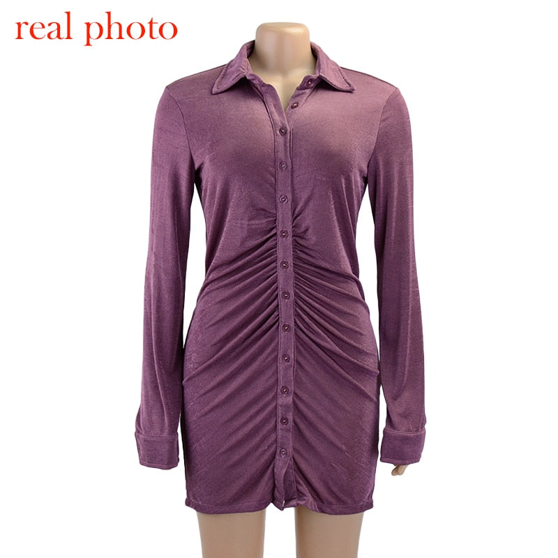 Turn-Down Collar Green Shirt Club Party Long Sleeve Button Mini Dress Spring Streetwear The Clothing Company Sydney