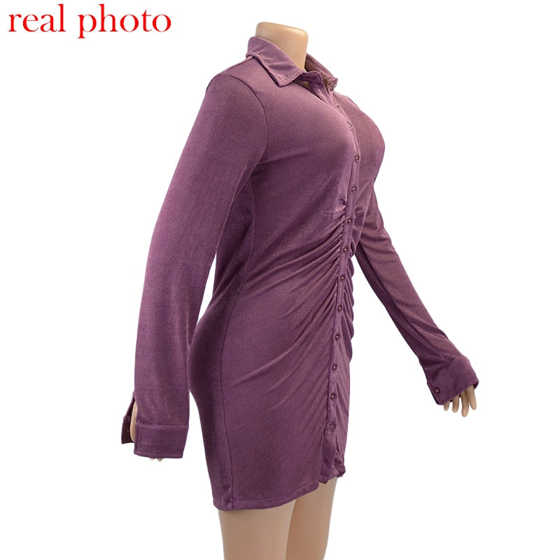 Turn-Down Collar Green Shirt Club Party Long Sleeve Button Mini Dress Spring Streetwear The Clothing Company Sydney