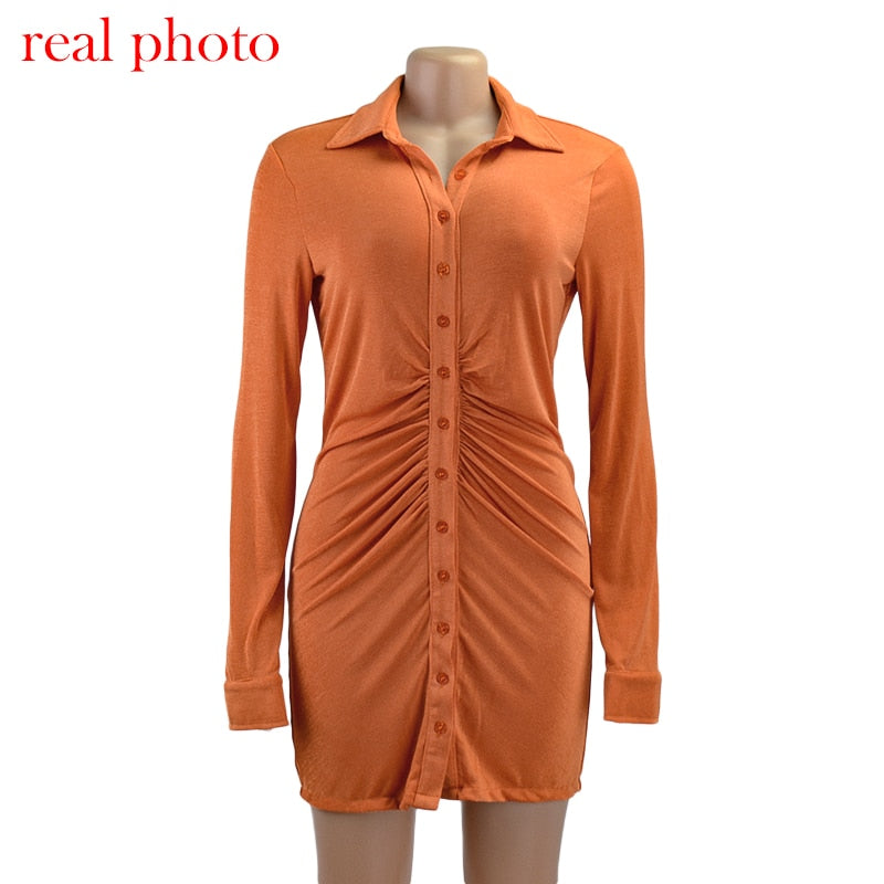 Turn-Down Collar Green Shirt Club Party Long Sleeve Button Mini Dress Spring Streetwear The Clothing Company Sydney