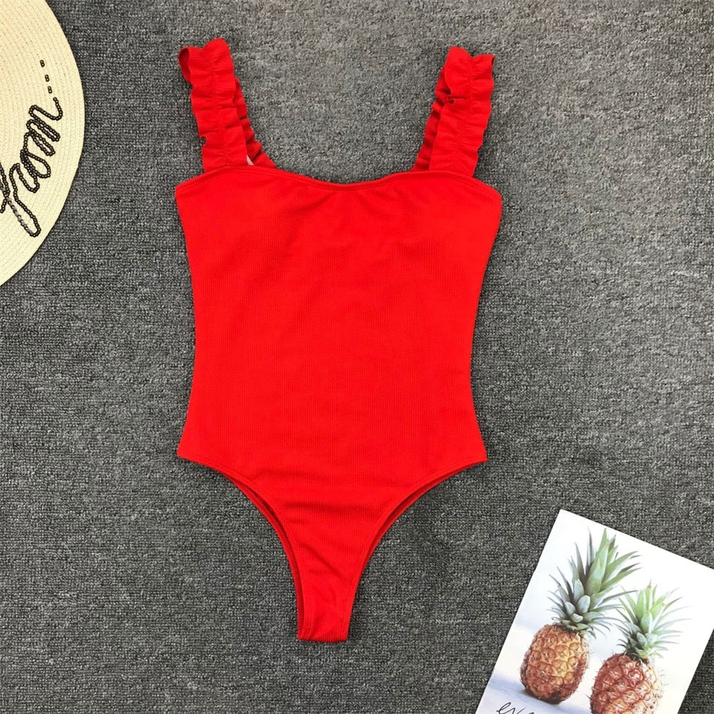 Vintage One Piece Ruffled Push Up Solid Swimwear Monokini Padded Bathing Suits Swimsuit The Clothing Company Sydney