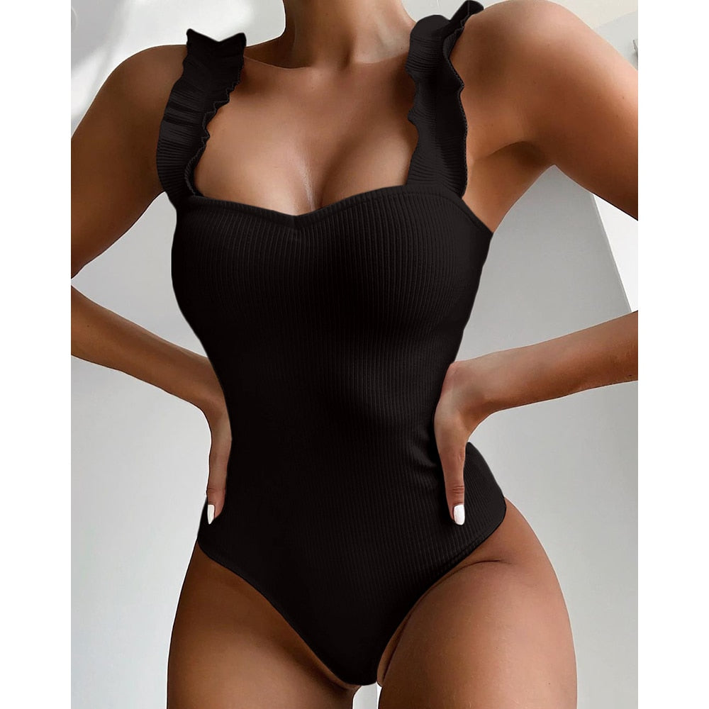 Vintage One Piece Ruffled Push Up Solid Swimwear Monokini Padded Bathing Suits Swimsuit The Clothing Company Sydney