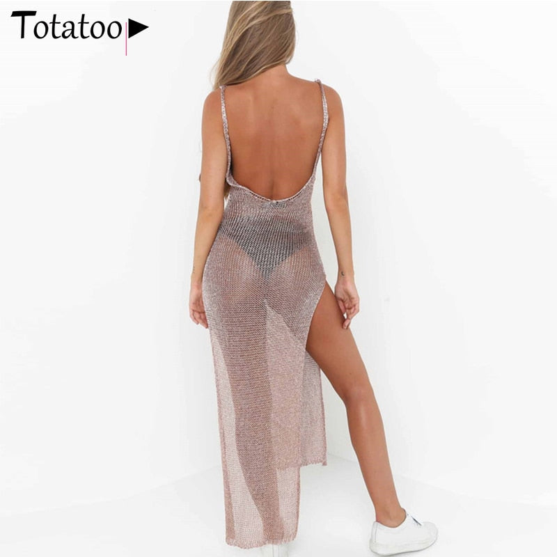 Backless Knitted Summer Long Sleeve Open Back See Through Beach Cover Mini Dress Clubwear The Clothing Company Sydney