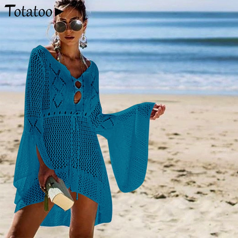 Backless Knitted Summer Long Sleeve Open Back See Through Beach Cover Mini Dress Clubwear The Clothing Company Sydney
