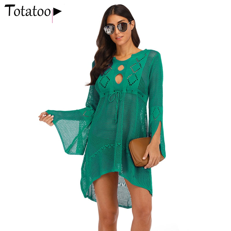 Backless Knitted Summer Long Sleeve Open Back See Through Beach Cover Mini Dress Clubwear The Clothing Company Sydney